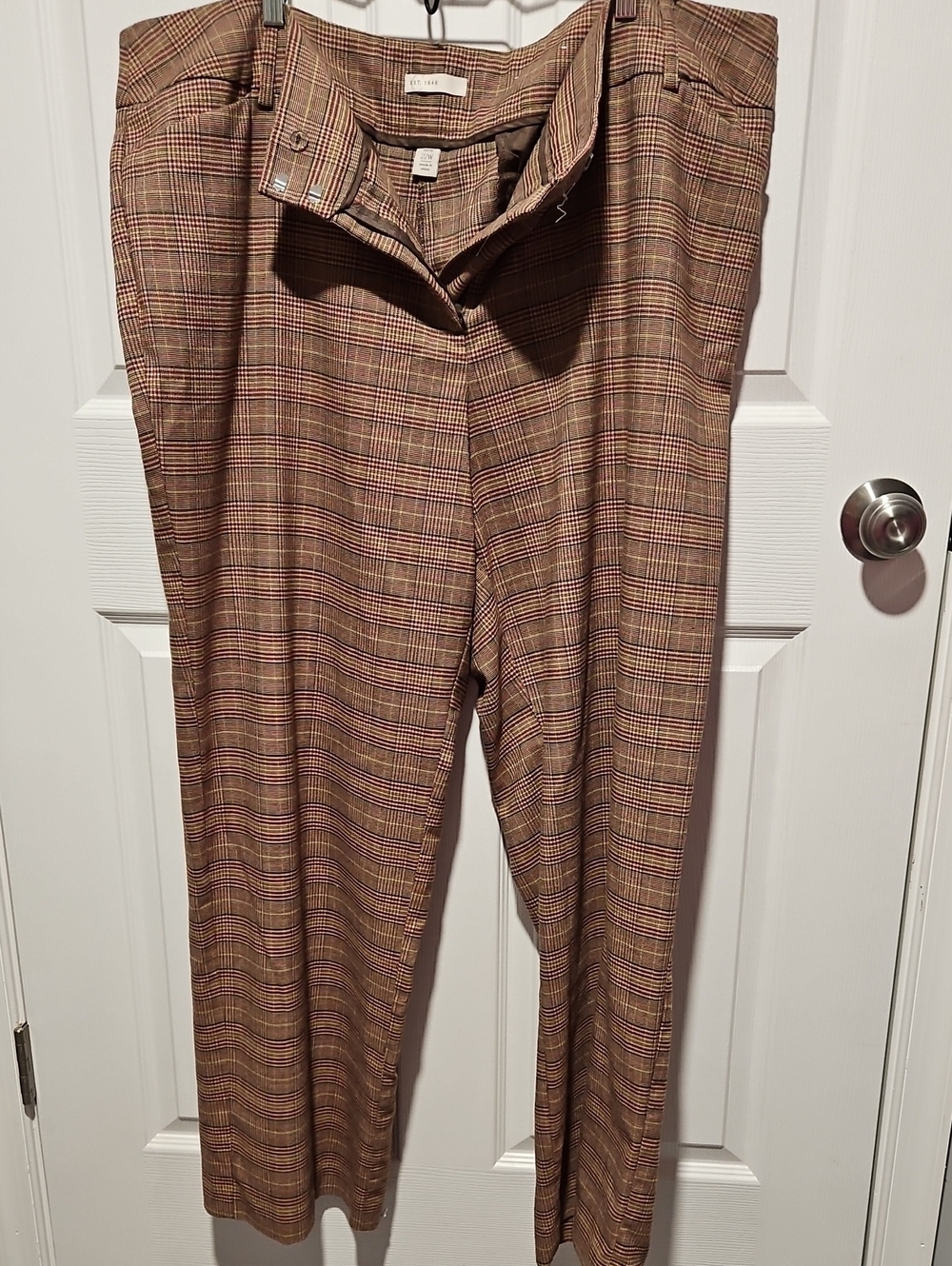 Cato Brown Plaid Mid-Rise Straight Trousers